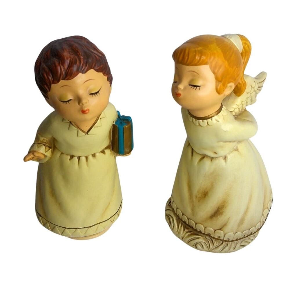 Vintage 1960s Japan Kissing Angel Figurines Mid-Century Boy Girl Set